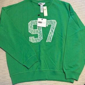 Beach Riot Green Crewneck Sweater with White Lace '97 Appliqué
